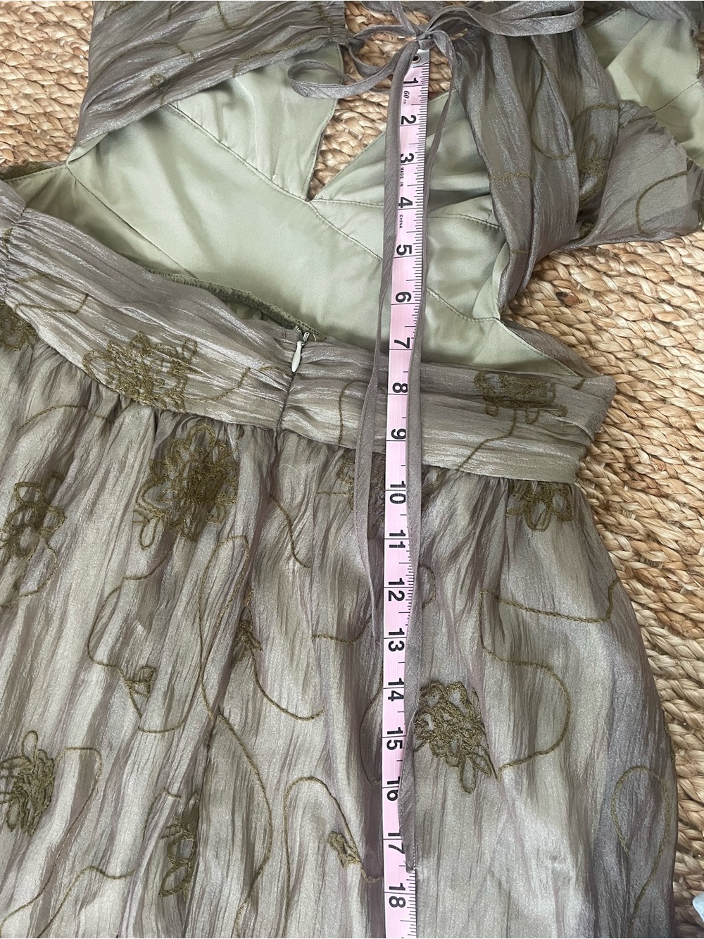 Storia Backless Corset Ruffled Maxi Dress in Olive-Taupe-Gold Wedding Guest READ - Picture 13 of 13